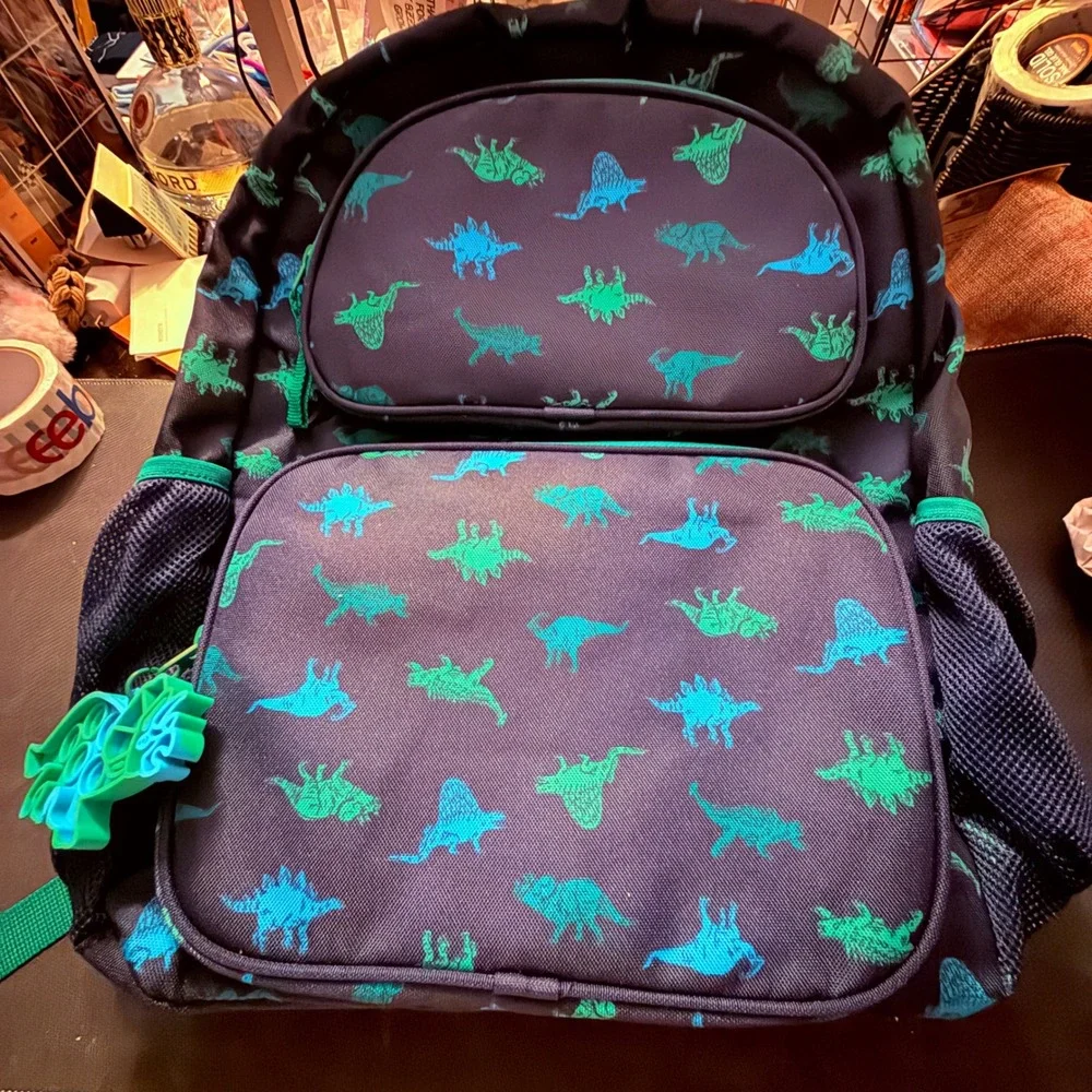 Cat & Jack Dinosaur‎ Backpack Kids One Size Navy Blue New Fidget Toy Pull